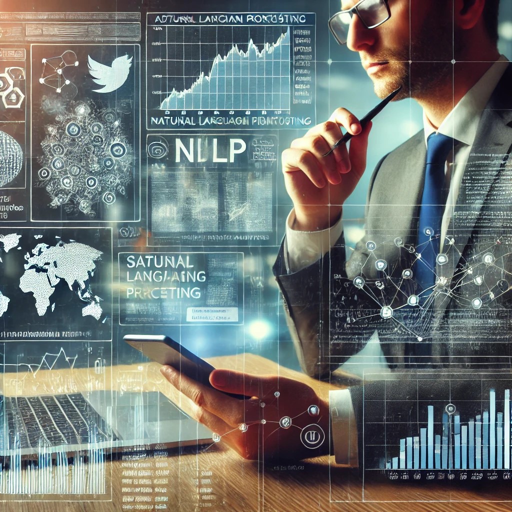 DALL·E 2024-06-28 18.04.05 - An image showing a financial analyst using advanced natural language processing (NLP) techniques to analyze social media and news data for market sent